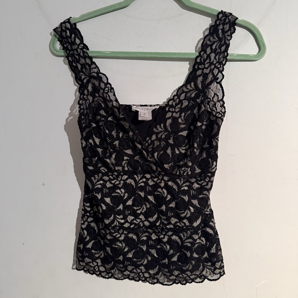 White House Black Market XS Black Lace Top Whimsigoth Dark Fairy